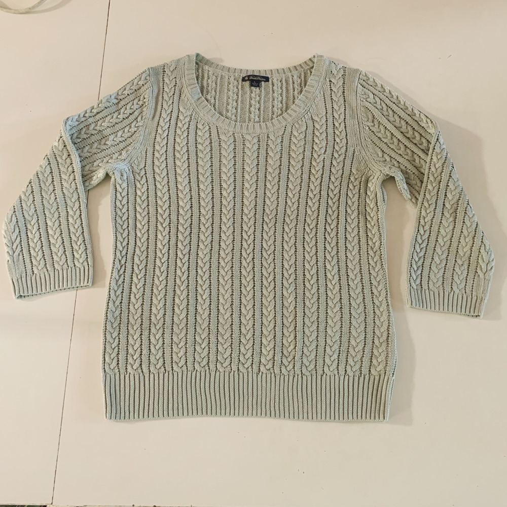 Brooks Brothers Women's Cable Knit Sweater Large 100% Silk 3/4 Sleeve Preppy